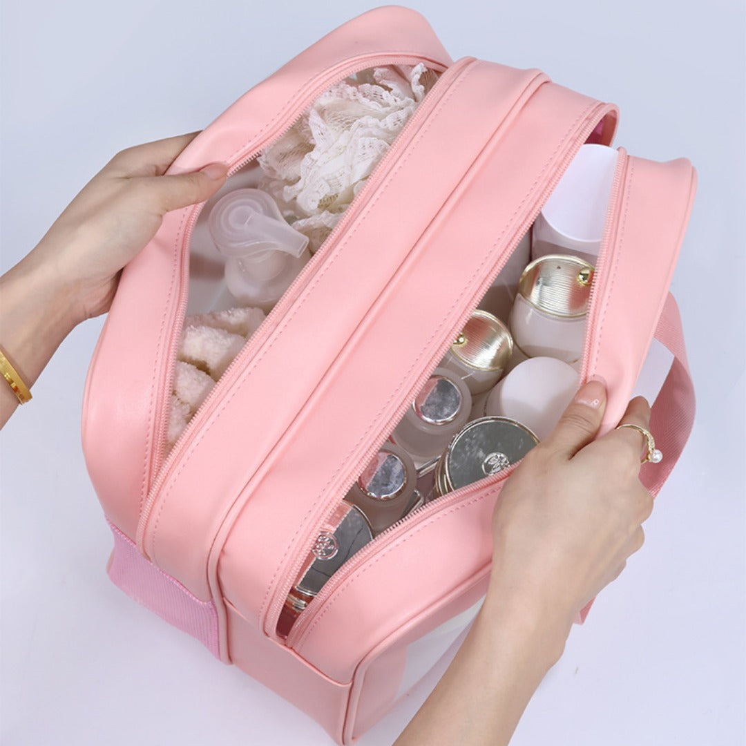 Dry & Wet Separation PVC Transparent Beach Bag – Double-Layer Portable Travel Toiletry Bag with Compartments for Makeup & Cosmetic Storage, Ideal for Organizing on-the-Go